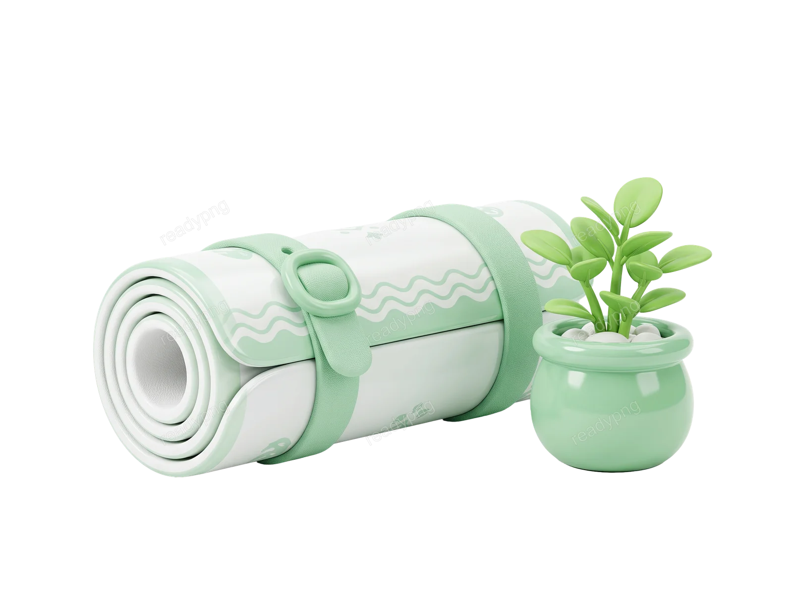 Yoga mat with plant