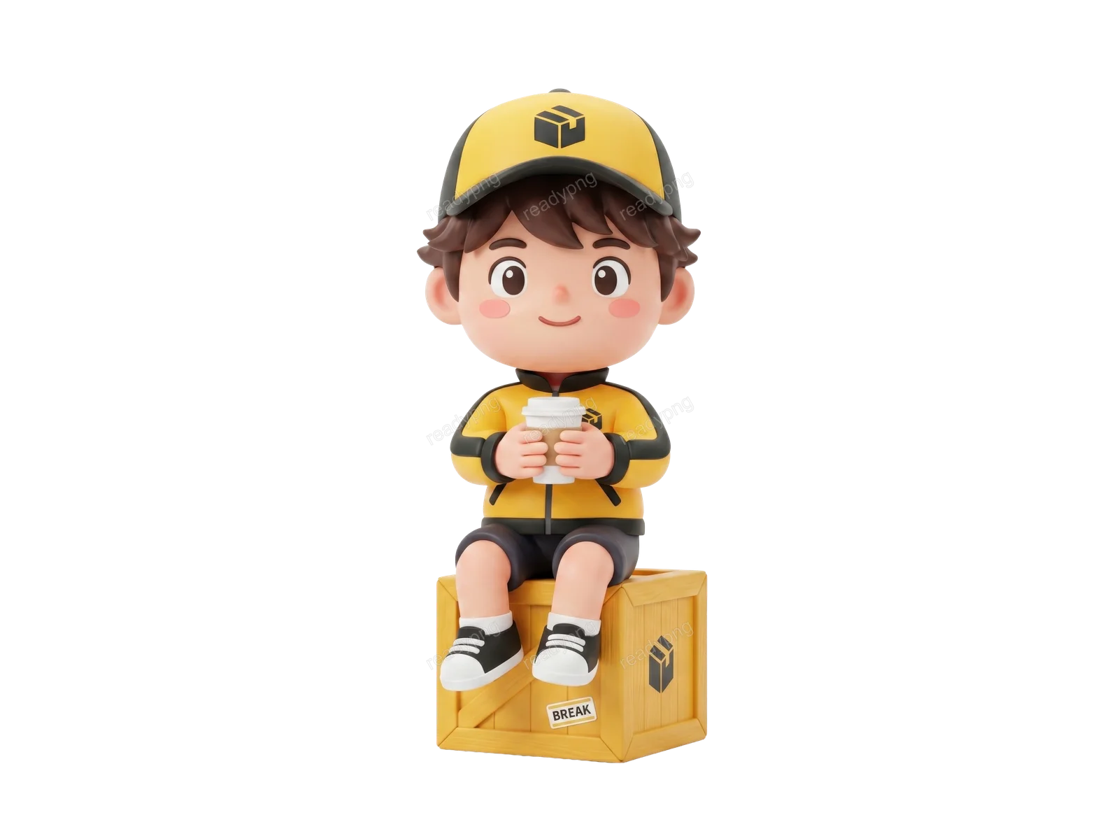 Delivery Boy Sitting with Drink