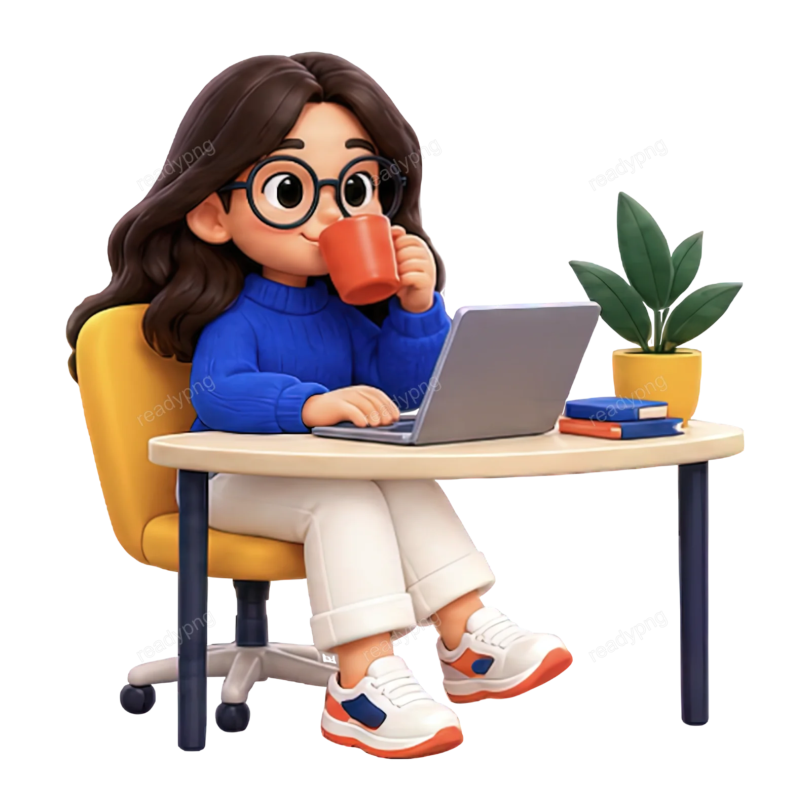 Character Working on Laptop