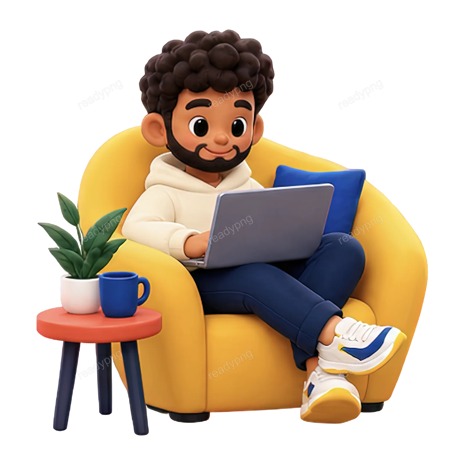 Character Working on Laptop