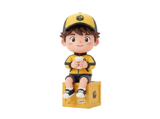 Delivery Boy Sitting with Drink