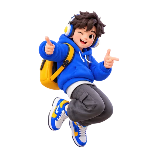 Playful Character with Headphones