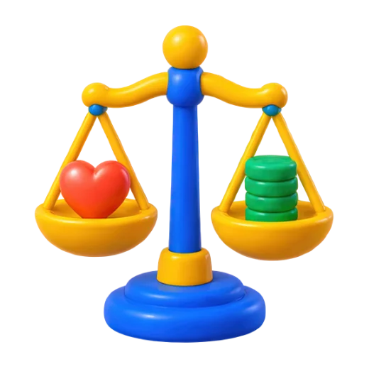 Balance Scale with Heart and Coins