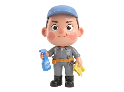 Mechanic with Cleaning Supplies