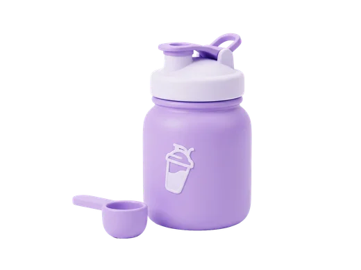 Purple water bottle with scoop